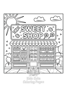 Printable Adorable Shop coloring sheet for preschoolers