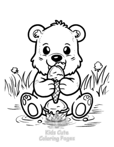 Bear coloring page for girls, free to print