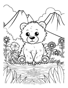 Bear coloring page for boys, printable at home