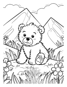 Bear coloring page for girls, free to print