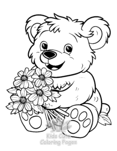 Bear coloring page for girls, free to print