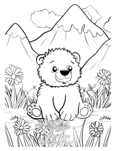 Bear coloring page for girls, free to print
