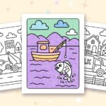 Big Wheels coloring pages: a crayon colored sample and free printable sheets
