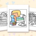 Bold Easy Autumn Charm coloring pages: a crayon colored sample and free printable sheets
