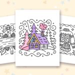 Bold Easy Cozy Girl coloring pages: a crayon colored sample and free printable sheets
