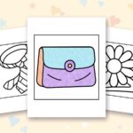 Bold Easy Vintage Fashion coloring pages: a crayon colored sample and free printable sheets