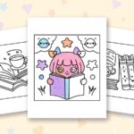 Book Lovers coloring pages: a crayon colored sample and free printable sheets
