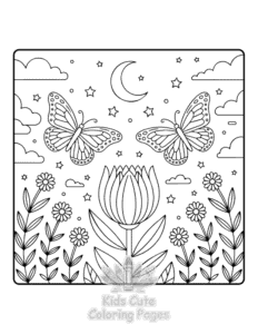 Butterflies & Flowers coloring page for classroom activities