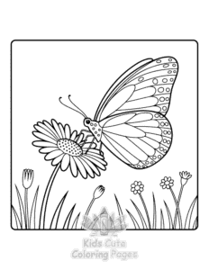 Butterflies & Flowers coloring page for girls, free to print