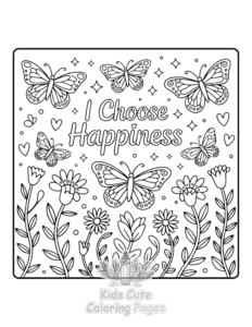 Butterflies & Flowers coloring page for girls, free to print