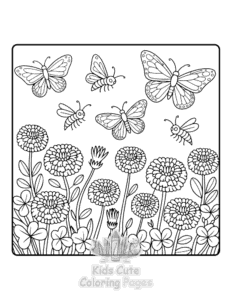 Butterflies & Flowers coloring page for boys, printable at home