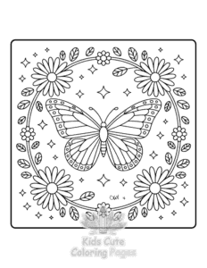 Printable Butterflies & Flowers coloring sheet for preschoolers