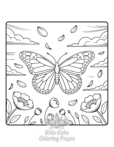 Butterflies & Flowers coloring page for boys, printable at home