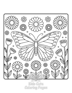 Easy Butterflies & Flowers coloring sheet for young children