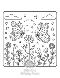 Butterflies & Flowers coloring page for classroom activities