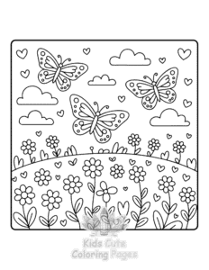 Free printable Butterflies & Flowers coloring page for kids