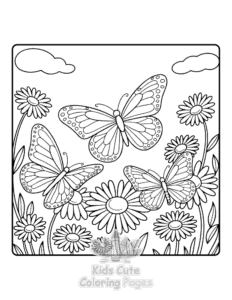 Butterflies & Flowers coloring page for boys, printable at home