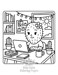 Cactus Day coloring page for girls, free to print