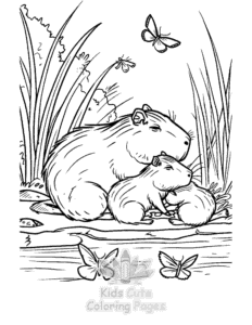 Capybara coloring page for girls, free to print