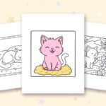 Cat Moment Meow Life coloring pages: a crayon colored sample and free printable sheets