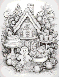 Christmas Gingerbread coloring page for girls, free to print
