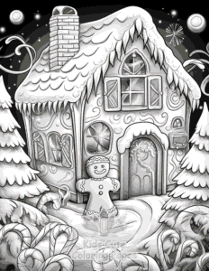 Printable Christmas Gingerbread coloring sheet for preschoolers