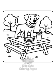 Printable Cozy Dog Days coloring sheet for preschoolers