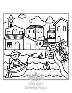Cozy Europe coloring page for girls, free to print