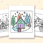 Cozy Europe coloring pages: a crayon colored sample and free printable sheets