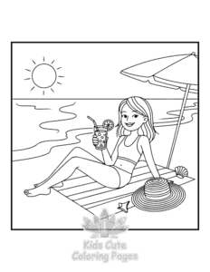 Cozy Girl with Summer Vibes coloring page for girls, free to print