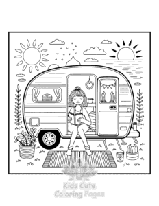 Cozy Girl with Summer Vibes coloring page for boys, printable at home