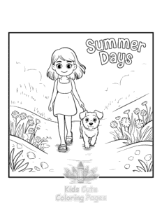 Printable Cozy Girl with Summer Vibes coloring sheet for preschoolers