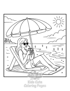 Free printable Cozy Girl with Summer Vibes coloring page for kids