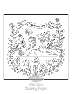 Printable Cozy Girl with Summer Vibes coloring sheet for preschoolers