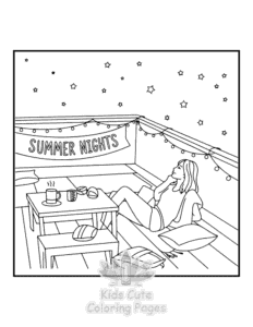 Free printable Cozy Girl with Summer Vibes coloring page for kids