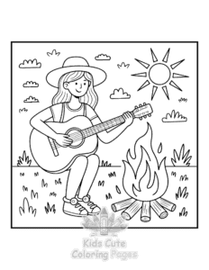 Easy Cozy Girl with Summer Vibes coloring sheet for young children