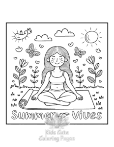 Simple Cozy Girl with Summer Vibes coloring page for toddlers