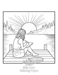 Printable Cozy Girl with Summer Vibes coloring sheet for preschoolers
