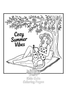 Cozy Girl with Summer Vibes coloring page for classroom activities