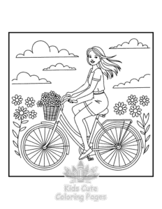 Printable Cozy Girl with Summer Vibes coloring sheet for preschoolers