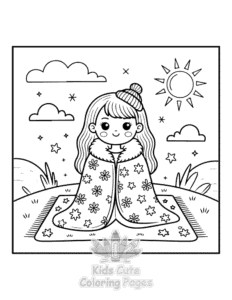 Cozy Girl with Summer Vibes coloring page for classroom activities