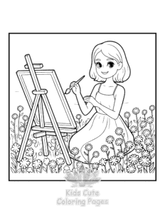 Easy Cozy Girl with Summer Vibes coloring sheet for young children