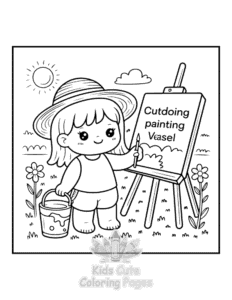Simple Cozy Girl with Summer Vibes coloring page for toddlers
