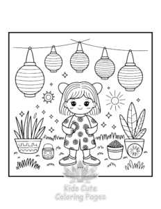 Cozy Girl with Summer Vibes coloring page for classroom activities