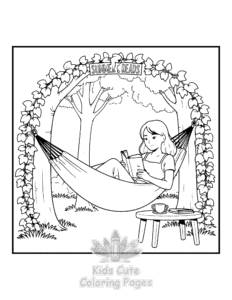 Printable Cozy Girl with Summer Vibes coloring sheet for preschoolers