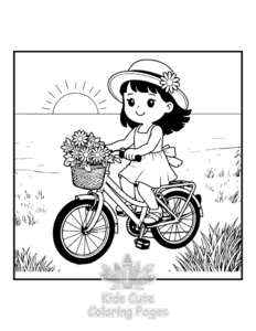 Easy Cozy Girl with Summer Vibes coloring sheet for young children