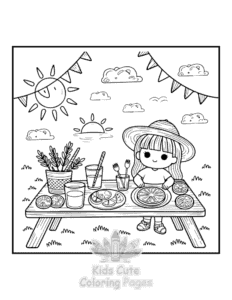 Free printable Cozy Girl with Summer Vibes coloring page for kids