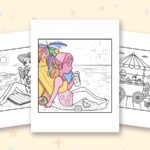 Cozy Girl With Summer Vibes coloring pages: a crayon colored sample and free printable sheets