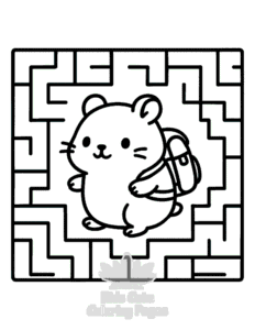 Easy Cozy Hamsters in a Maze coloring sheet for young children