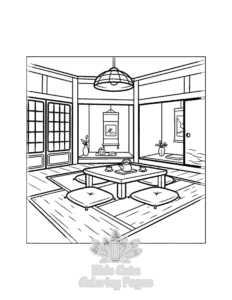 Cozy Japan coloring page for girls, free to print